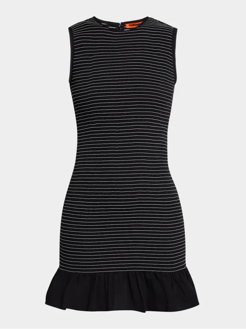 Simon Miller | Sleeveless Black Striped Knit Dress With Ruffle Hem | Size Medium